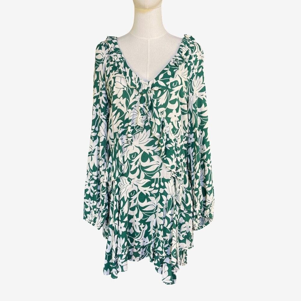Free People Rebecca Mini Dress Emerald Floral Boho Size S NWT Ruffle Flowy